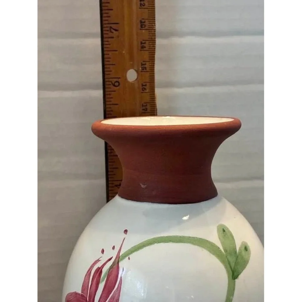 Emerson Creek Pottery 1991 Hand Painted Floral Vase‎ Bedford Virginia Terracotta